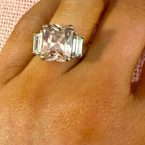 Pink and clear stone ring size 8.